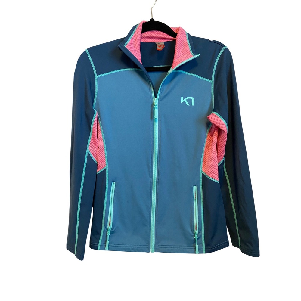 Kari Traa Womens Full Zip Athletic Jacket Teal Pink Colorblock Size Medium